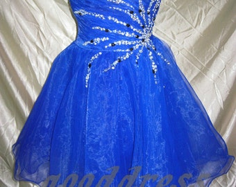Custom made sexy strapless blue beading crystal pretty dress A Line ...