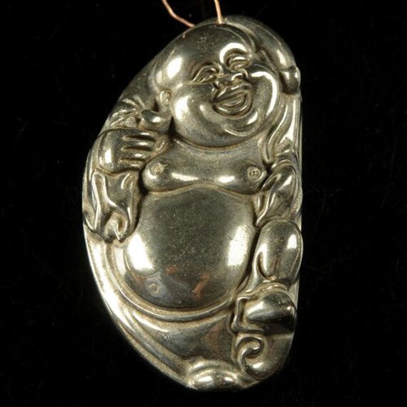 g1386 50mm Carved pyrite laughing buddha pendant focal bead