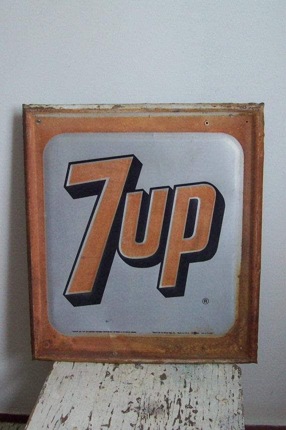 Vintage 7up sign metal sign 1968 Stout Sign Co. original