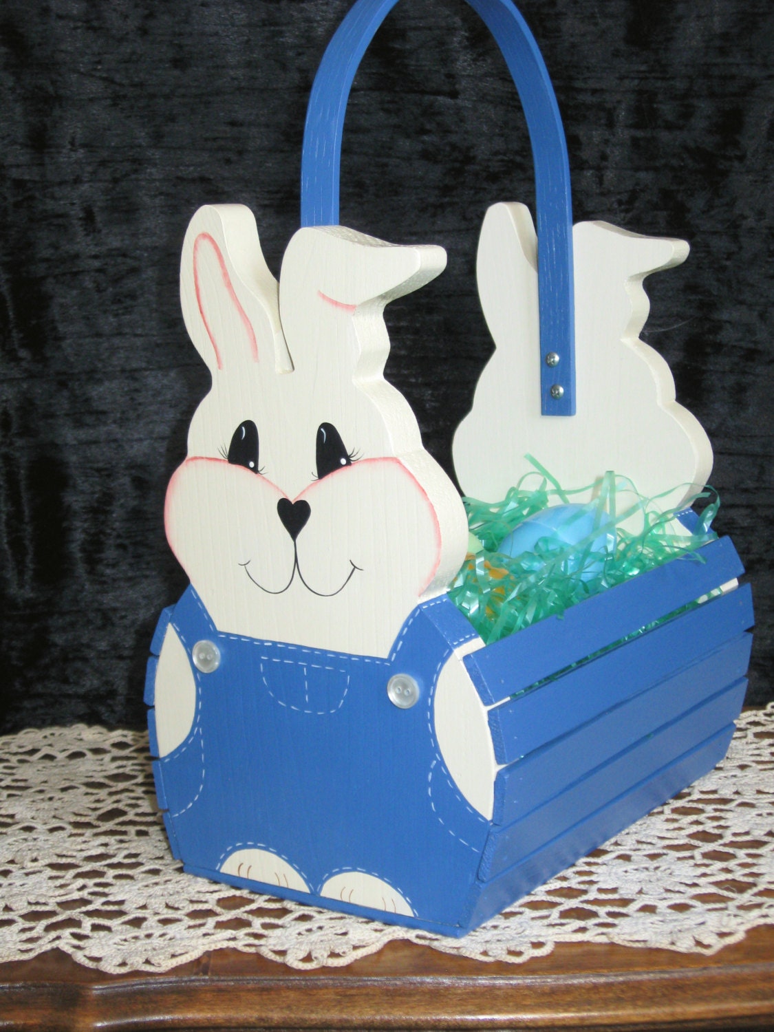 Handmade Children's Wooden Easter Basket Blue