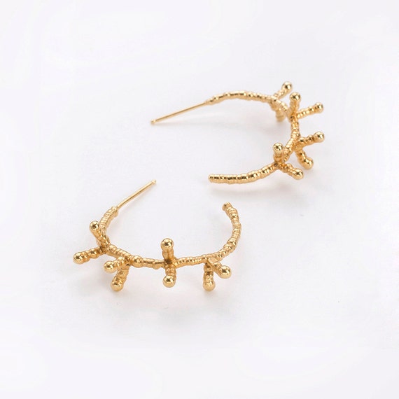 Gold Hoop Earrings Delicate Gold Coral