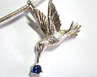 Hummingbird sapphire neat detailed sterling silver pendant