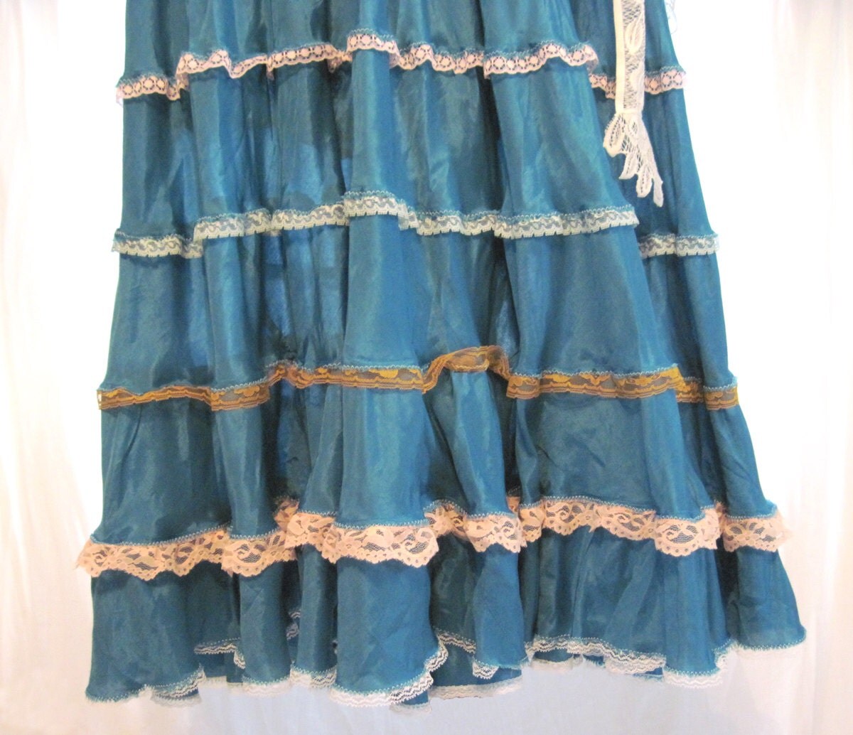 Colorful lace ruffled gypsy bohemian blue long maxi