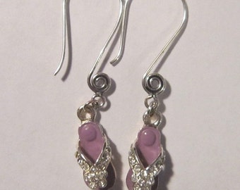 Purple Flip Flop Swirl Ear Wire Earrings
