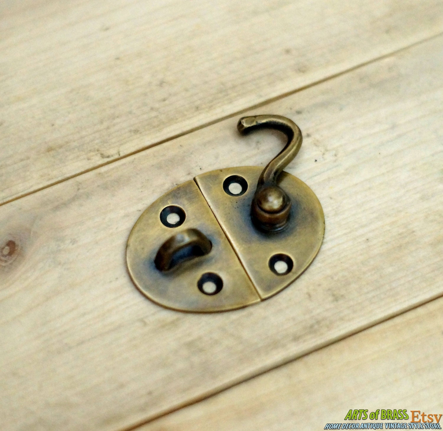 Lot of 2 pcs Vintage Round Latch Hook Antique Solid Brass