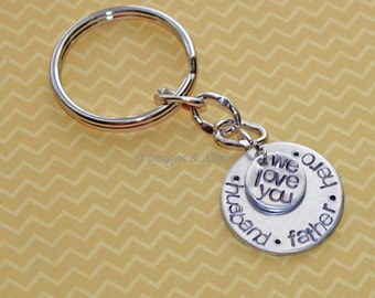 Hand Stamped 'husband.father.hero.' Keychain