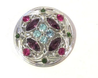 Vintage costume jewelry rhinestones signed Sarah Cov pin/brooch