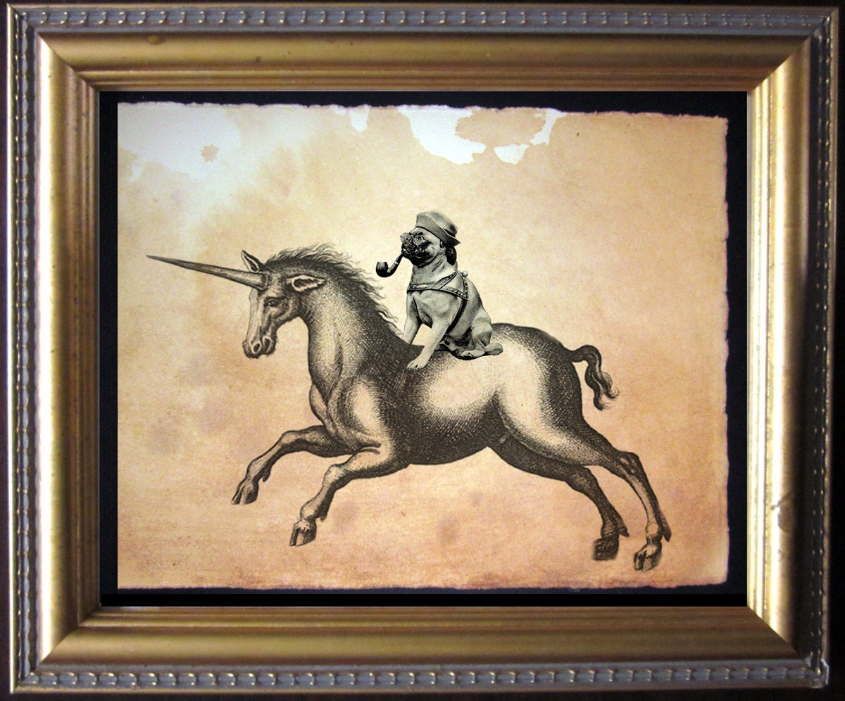 pug vintage pug unicorn vintage collage print by teastainedmadness pug vintage pug unicorn vintage collage print by teastainedmadness