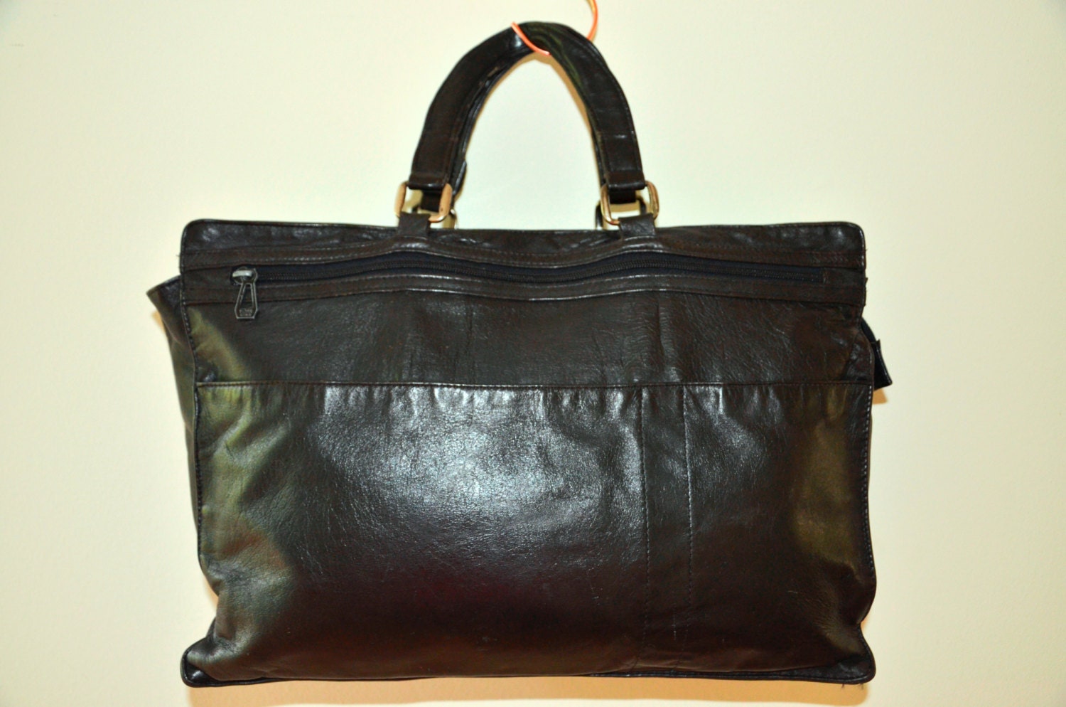 Vintage 70’s Black Leather Messenger Bag/ Handbag / Shopper Bag / Tote Bag