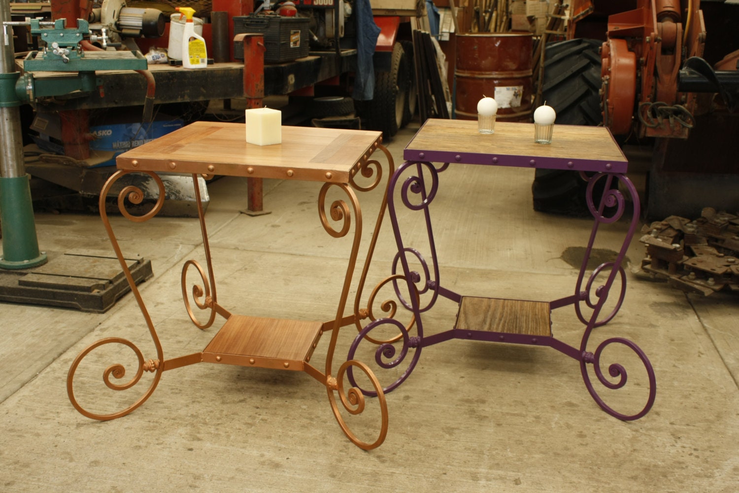 Wrought iron side table hand with fine woods any