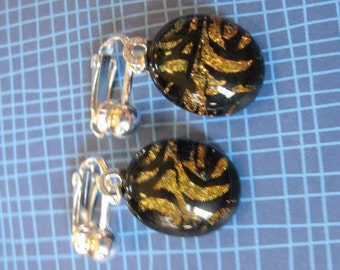 Dichroic Orange Clip On Earings, Dangle Clip Earrings, Ear Clip Jewelry, Gift for Her, Ready to Ship - Chami - 1825 -1