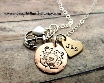 Coast Guard necklace-personalized necklace-coastie-USCG-heart-anchor-handstamped-coast guard mom-coast guard wife-coast guard girlfriend