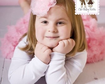 Fluffy Chiffon Rosette Hair Clip or Band by Chic Baby Rose 21 Color Choices