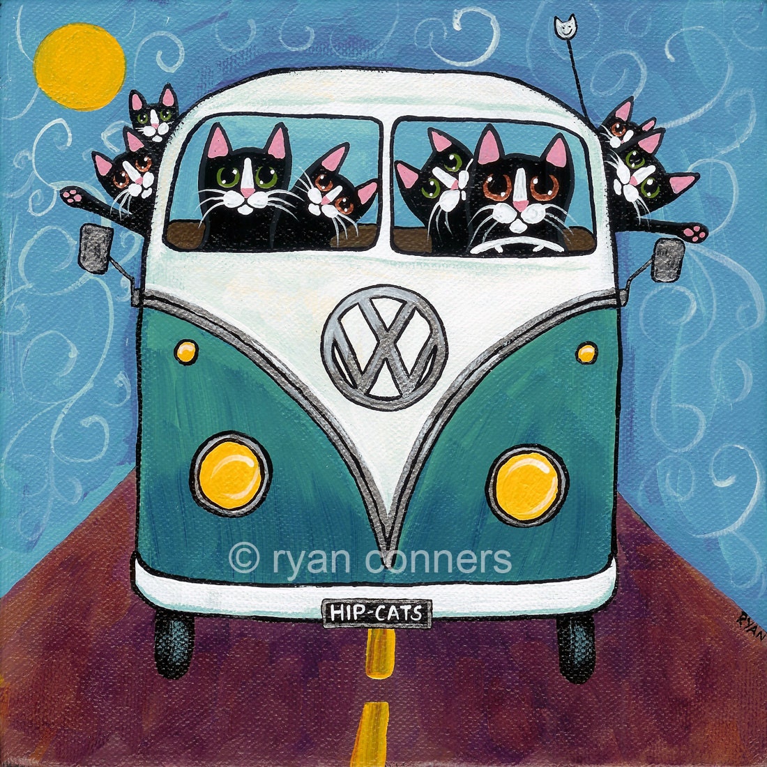 Картина котики едут в трамвае