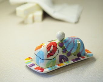 Butter Dish with Lid Butter Dish Pottery Butter Dish Covered Butter Dish Ceramic Butter Dish Happy Boho Kitchen Hostess Gift for ChefJ