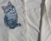 HandPainted Kitty Cat LadyBug Fabric Shirt