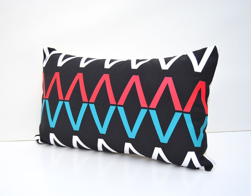 Black cotton lumbar pillow cover with geometric by PALEOLOCHIC