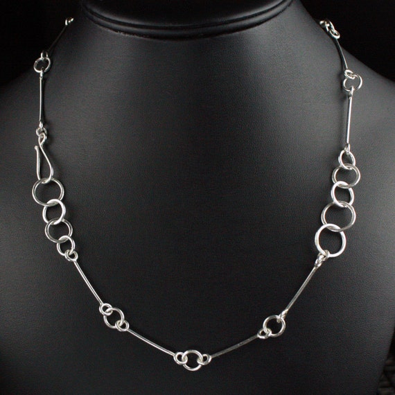 Hammered Silver Chain Necklace Circles and Rods Hand Forged