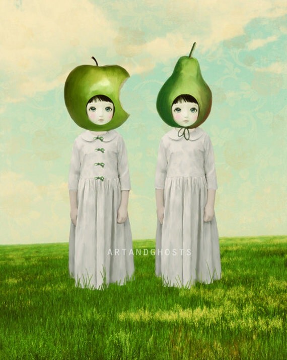 Orchard Twins Twin Sisters. Surreal Art Print. Fairytale