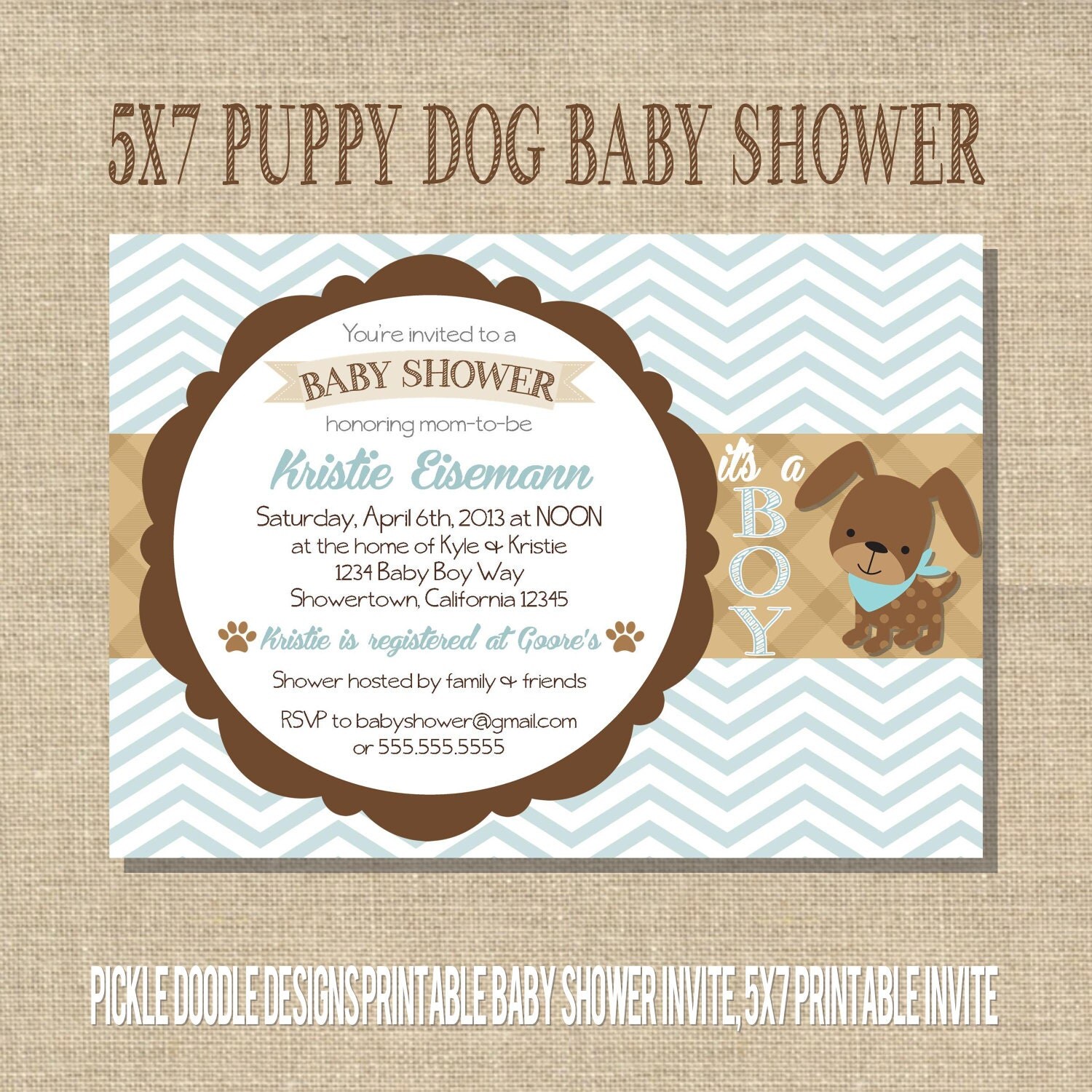 Puppy Dog Baby Boy Shower Invitation Blue & by