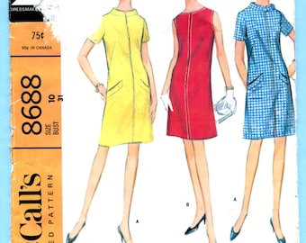 McCalls 8688 Dress French Dart Vintage Sewing 1960s Pattern Misses Size 10 Bust 31