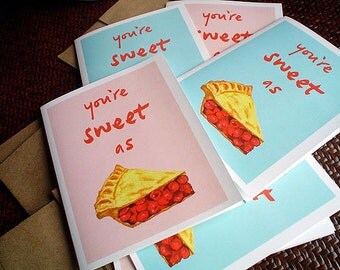 Happy Birthday Card, Cherry Pie, Boyfriend Birthday Card, Girlfriend, Birthday Card, Best Friend Birthday Card, Cute Card - blue or pink