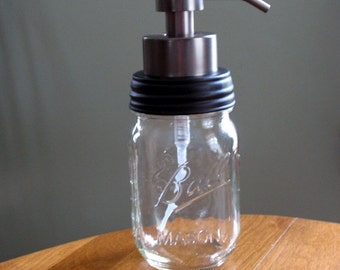 Mason Jar FOAMING SOAP dispenser. New Pint Ball Jars black, white washed, silver zinc tops. modern farm house decor