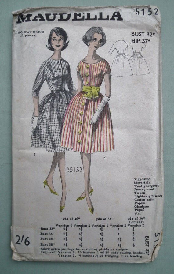 Vintage Sewing Pattern  1950s Womens Dress  50s Shirtwaister  32