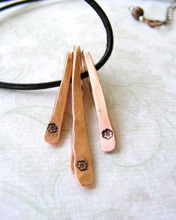 Triple Copper Hammered and Stamped Pendant on by meiguidesigns