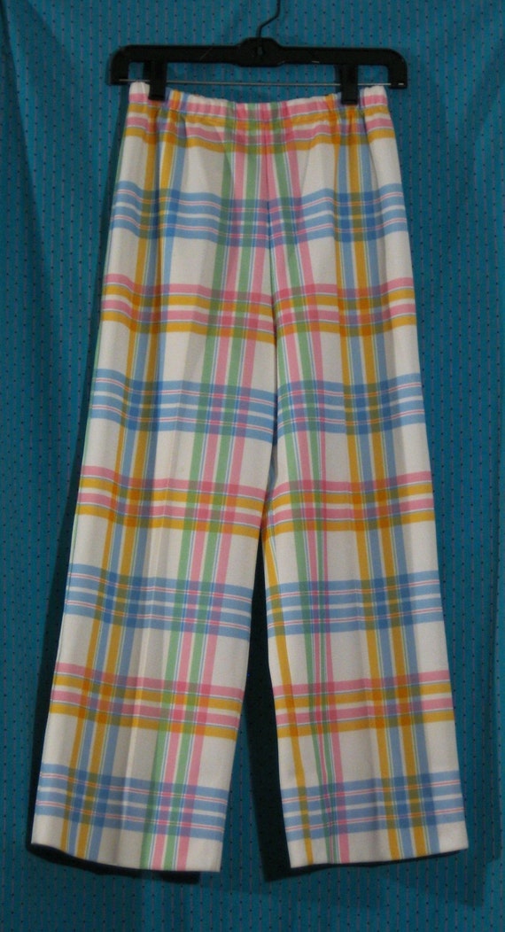 1970s Pastel Plaid Polyester Pants. 70s Bell by Factorygirl82