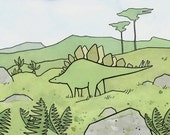 Dinosaur Stegosaurus illustration Art Print 5x7
