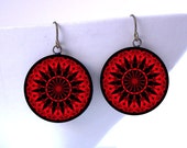 Eiffel Tower Mandala Dangle Earrings - Red and Black Travel Kaleidoscope Paris France French Jewelry Valentines Day
