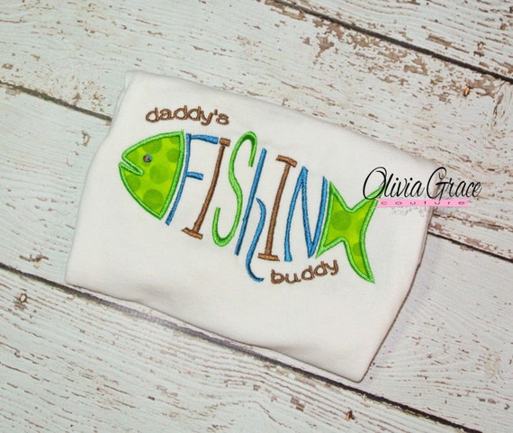 Daddys Fishin Buddy - Fathers Day Themed Embroidered Applique Bodysuit or Shirt Il_570xn