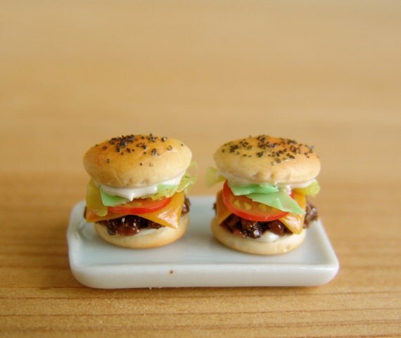 Cheeseburger Earrings - Post Earrings Food Jewelry
