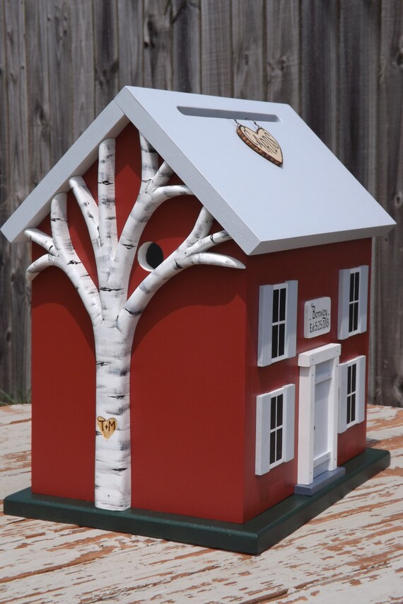 Items similar to Large Wedding Card Box Birdhouse with Heart Carved