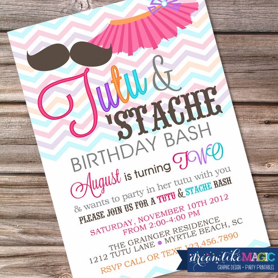 Printable Party Invitation- Tutu and Stache Bash Il_570xn