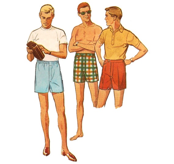 1960s Mens Boxers Shorts Swim Trunks Simplicity by ErikawithaK