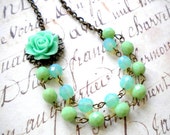 Turquoise Green Flower Necklace Two Strand Beadwork Necklace Mint Bib Necklace Aqua Bridesmaid Necklace Summer Wedding Jewelry