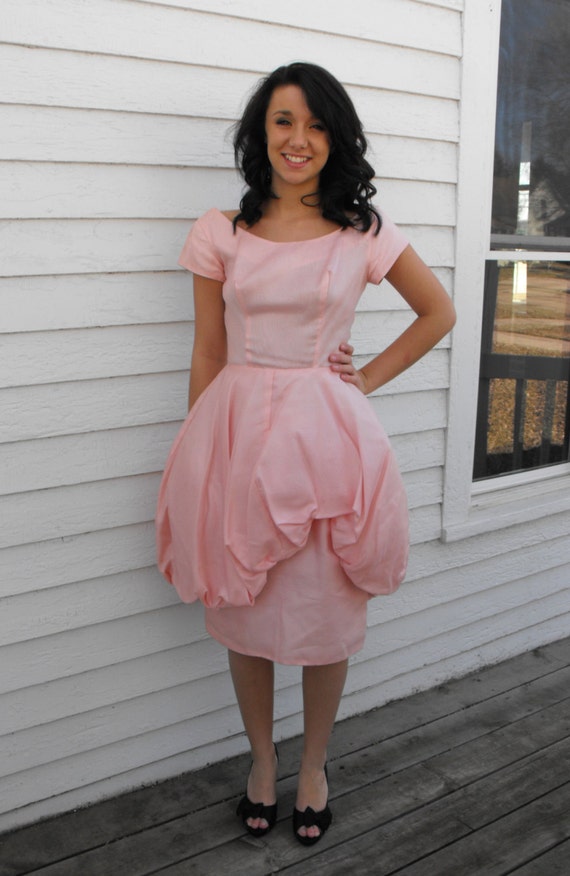 Vintage Prom Dress 60s Pink Party XS Bubblegum Peplum Cocktail