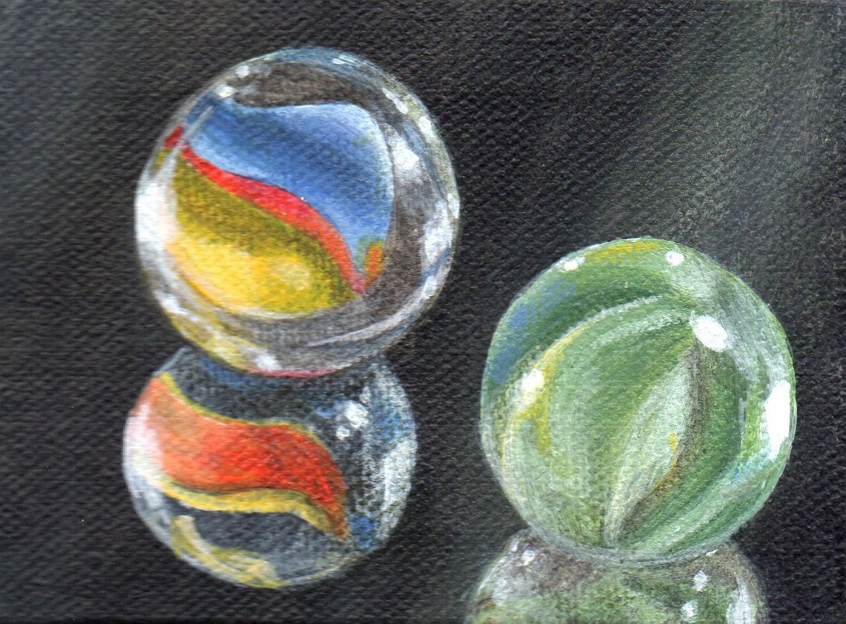 Small Still Life Painting of Marbles Original Mini Acrylic
