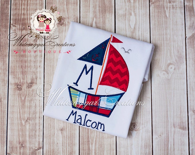 Sail Boat Shirt, Custom Embroidered shirt, Baby Boy Summer Outfit, Baby Cruise Outfit, Boat Shirt, Boys Boat Shirt, Summer Shirt