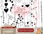 Heart Clip Art - Love Digital Stamps - Heart Strings Border ClipArt - Photoshop Brushes & PNG Doodles - Design Elements Il_170x135