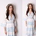 Reserved - White Crochet Mexican Ethnic Wedding Dress with Blue Satin Ribbon / Wedding Dress / Vintage Wedding Dress / White Dress / 1145