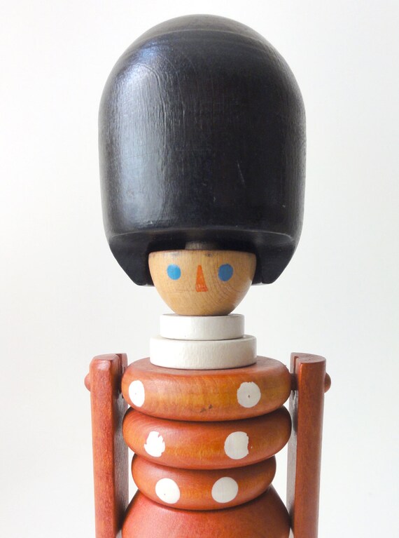 Vintage Wooden Soldier Stacking Toy Czechoslovakia