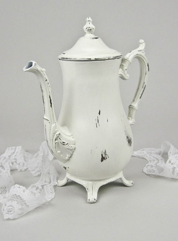 Vintage Silver Plated Teapot Shabby Chic Hand Painted and