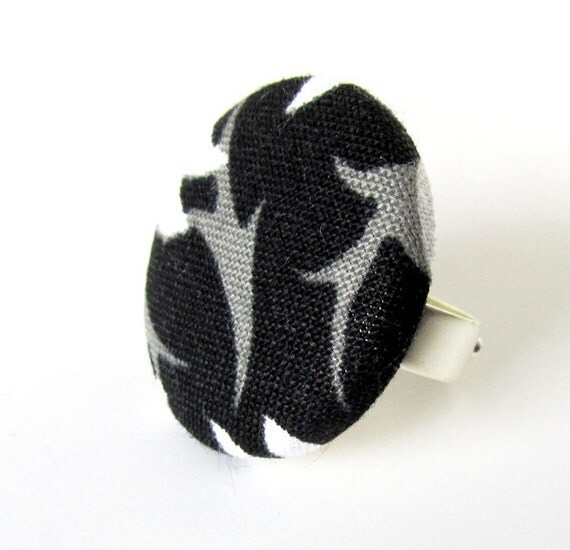 Large black gray white ring  unique elegant big by KooKooCraft