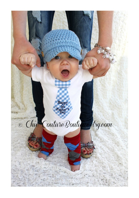 Baby Boy Personalized Tie Bodysuit. Happy 1st Father's Day, Happy 1st Mother's Day, or Any Wording. Plaid Stripes. New Dad New Baby, Summer by ChicCoutureBoutique