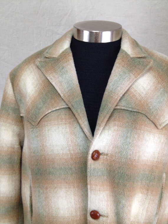 Vintage 1960s Pioneer Wear men's Western coat Banket Plaid Leather ...