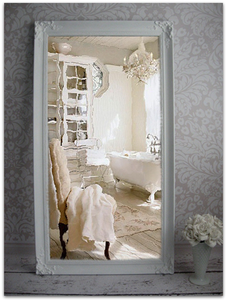 Vintage Leaning Mirror Floor Mirror Shabby by smallVintageAffair