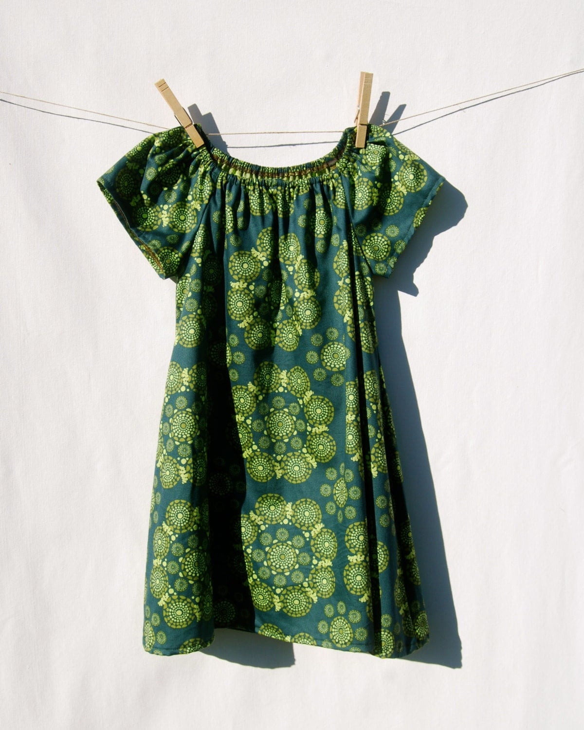 Peasant Dress for Girls Emerald Green Organic Cotton by SoulRole